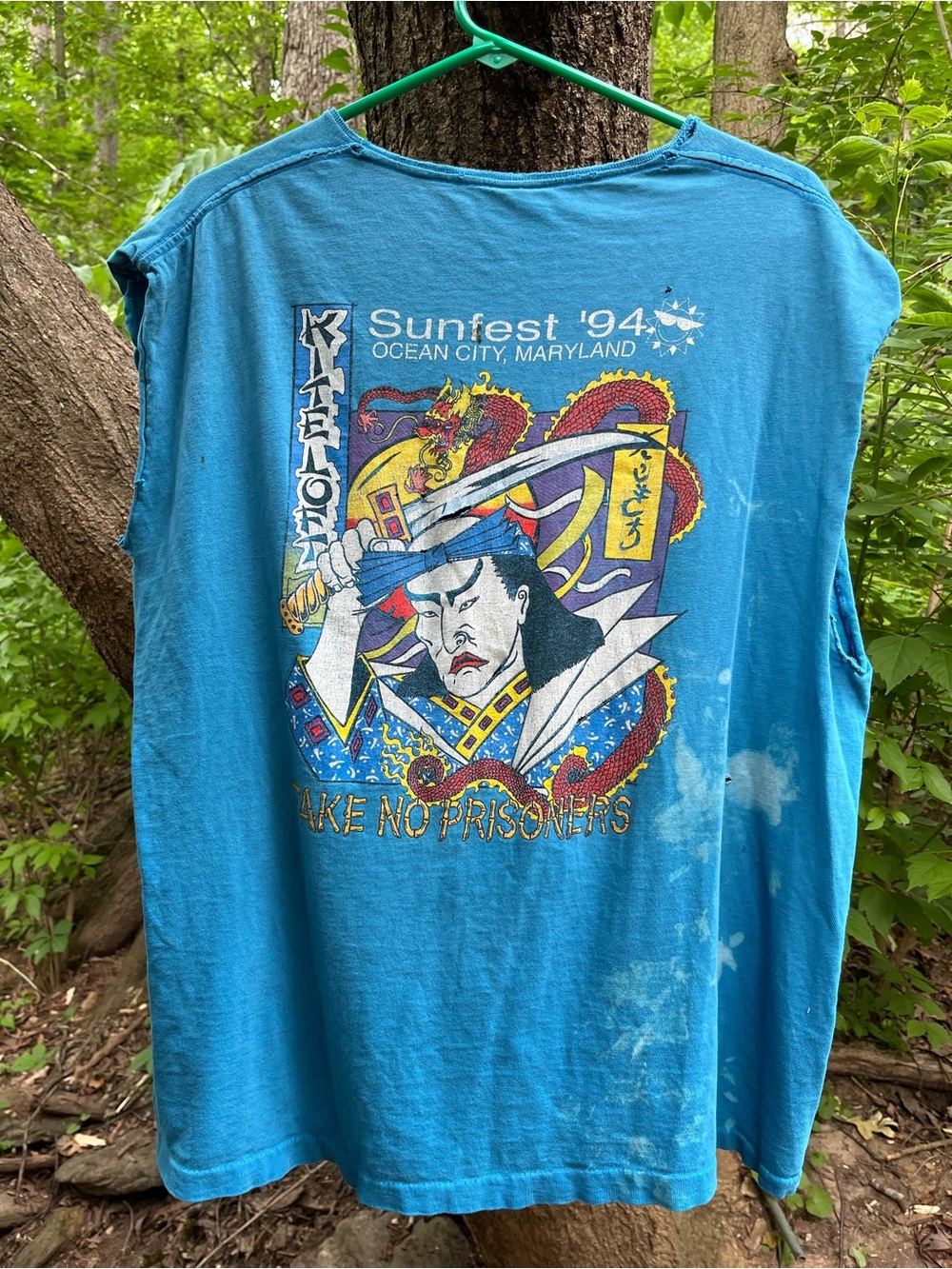 Vintage 1994 Sunfest Ocean City MD Kiteloft Tank Top XL Blue Bleach Spots OCMD